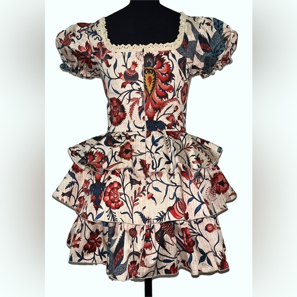 DOLLS KILL Bird Floral Puff Sleeve Layered Ruffled Dress - Picture 3 of 5